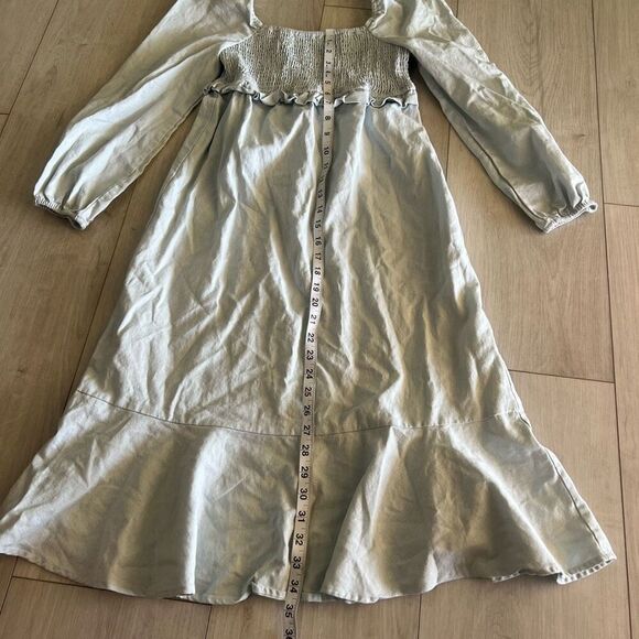 7 FOR ALL MANKIND LINEN BLEND SMOCKED PUFF SLEEVE DRESS SIZE SMALL - Picture 2 of 7